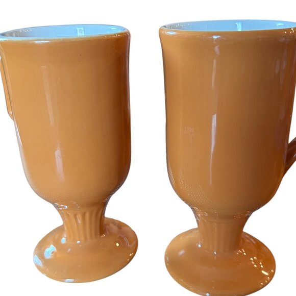Vtg MCM Shenango China Pedestal Footed Mugs Set Of 2 Orange Irish Coffee Tea - Picture 4 of 12